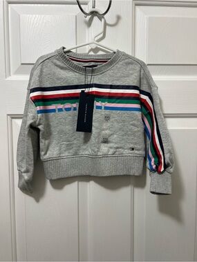 Tommy Hilfiger Gray Cropped Sweatshirt and Pants with Multicolor Stripes